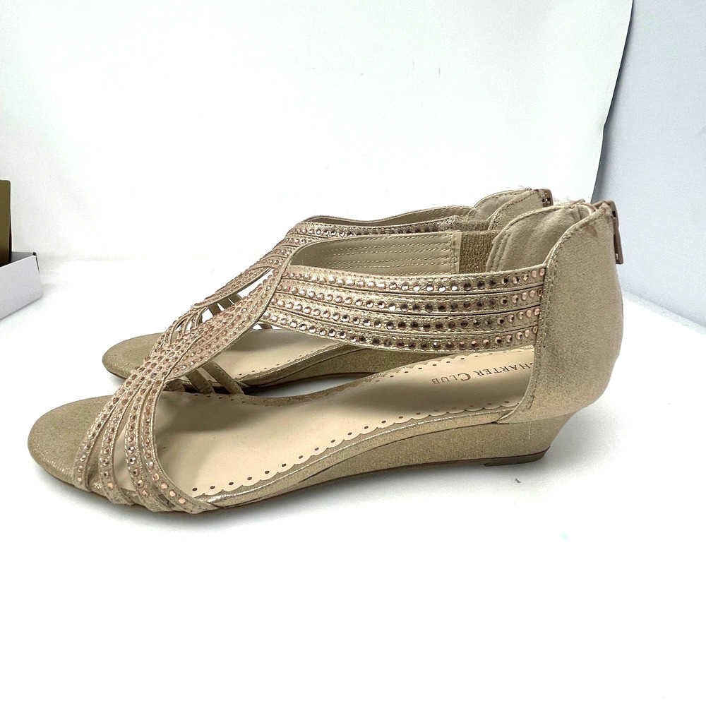 Charter Club Ginifur Rhinestone Wedge Sandals in‎ Rose Gold Size 9.5 M New - Picture 6 of 11